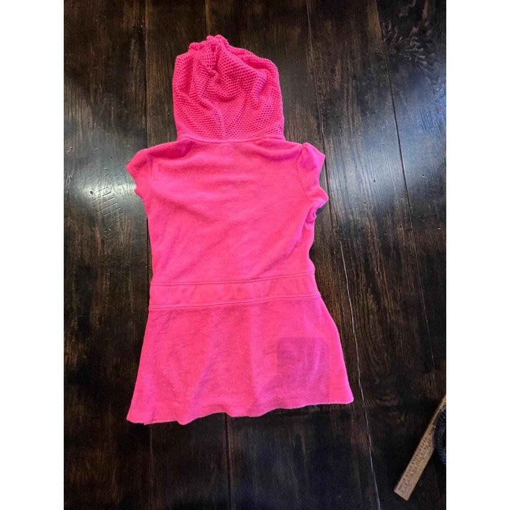 Justice Swim Girls Neon‎ Pink Terry Cloth Hooded Cover-Up Dress Size 6/7 Zip Up